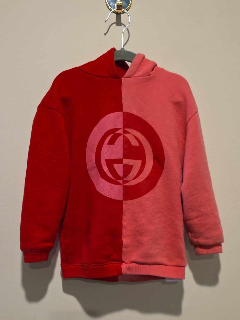 Gucci Red and Pink Split Logo Hoodie Size 36